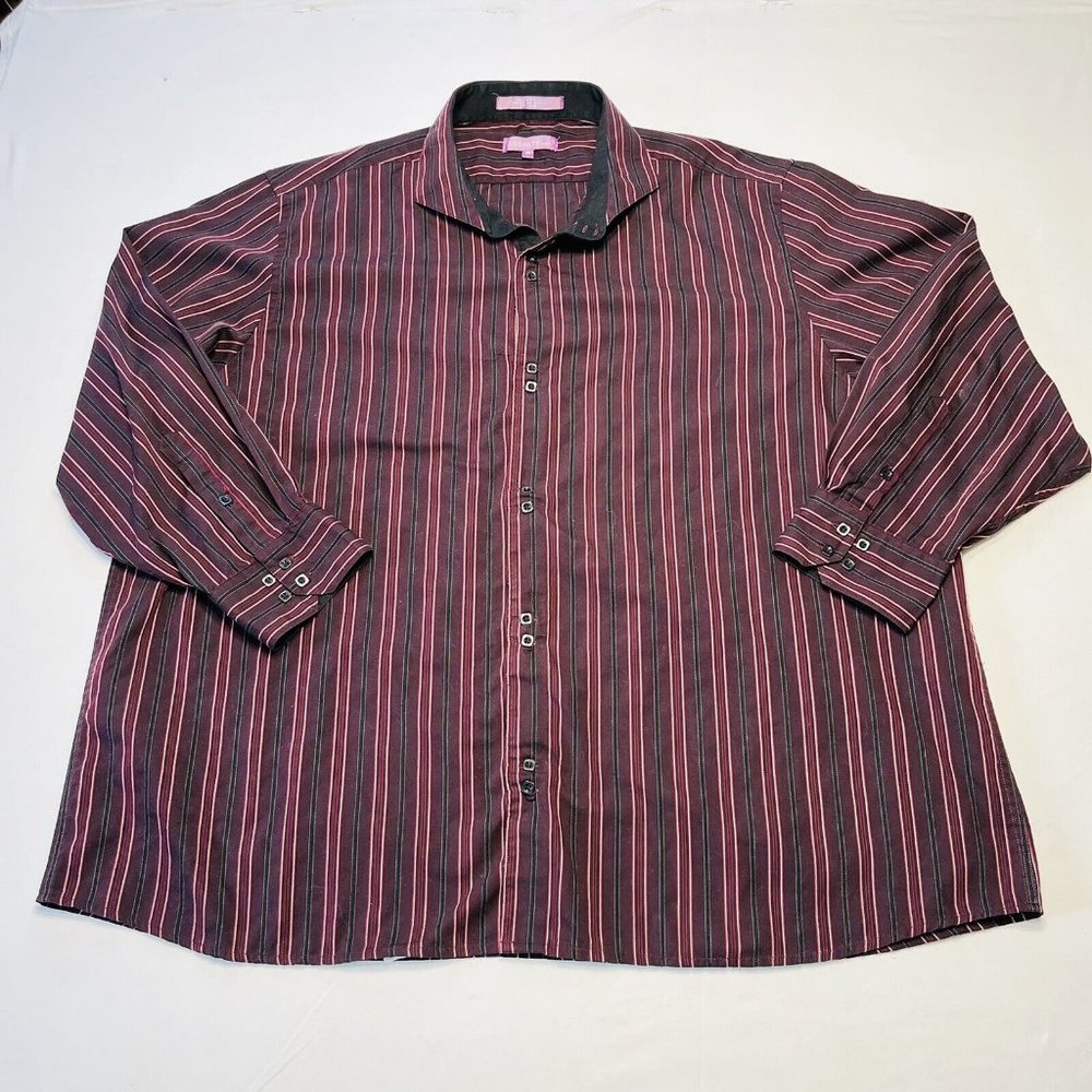 ASSANTE Sport Men's 4X Long Sleeve Shirt 100% Cotton Vertical Striped